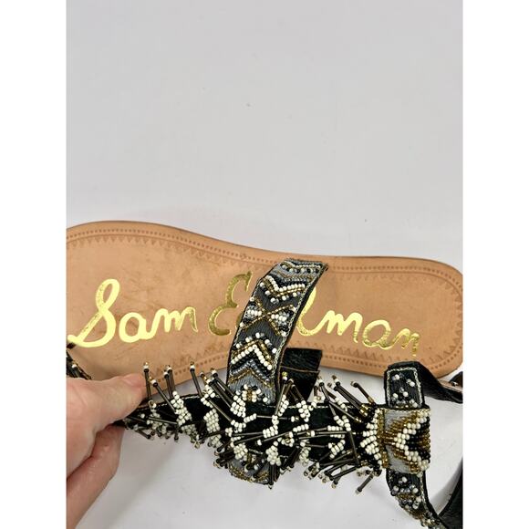 Sam Edelman Size 8 Beaded Fringe Gladiator Sandals Black Gray White NWOB - Picture 10 of 12